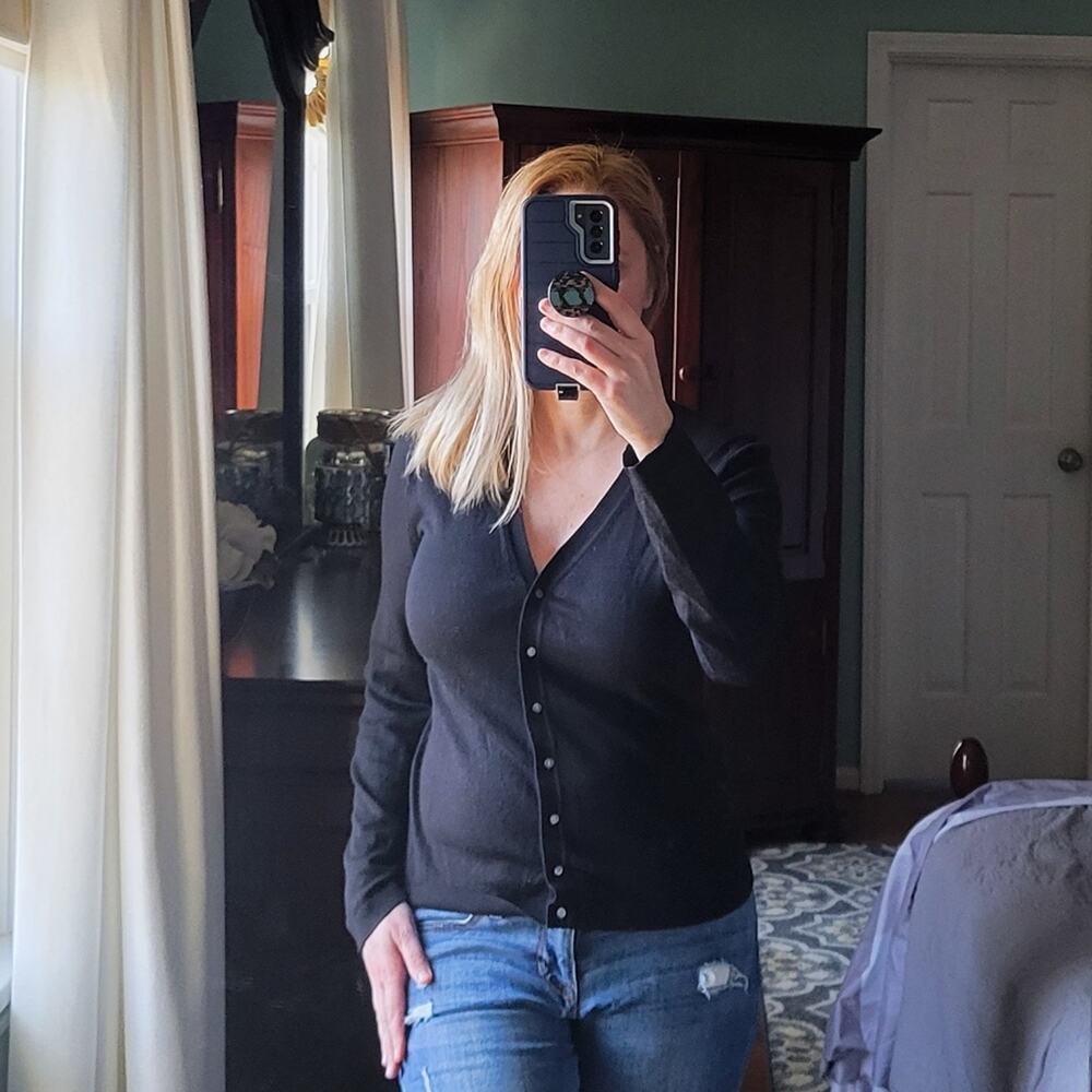 Banana Republic Boyfriend Cardigan Black Medium, Button Up, Wool Silk, Vneck